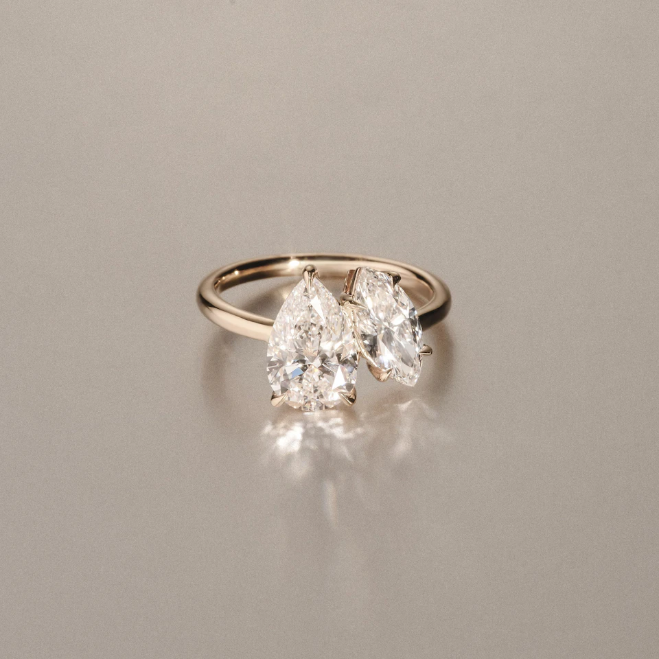 Toi Et Moi 3.00ct Pear and Marquise Cut Lab Diamond Engagement Ring in 18K Yellow Gold