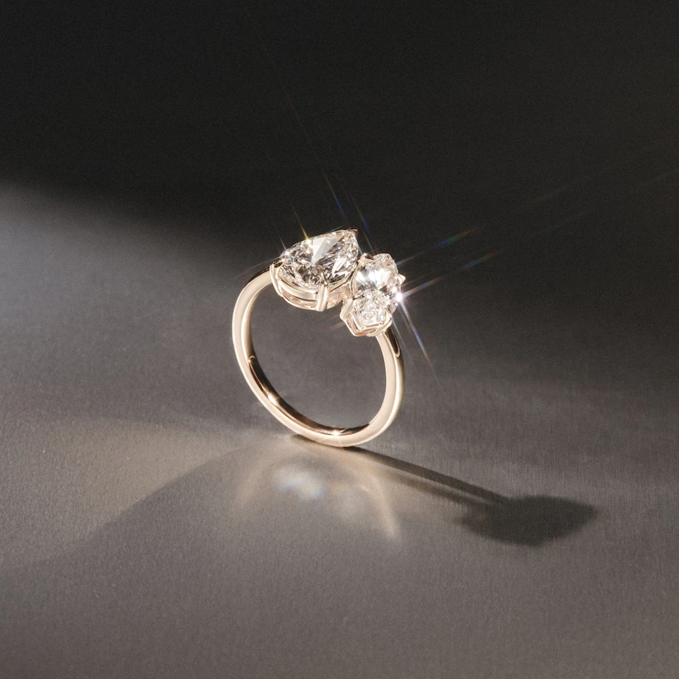Toi Et Moi 3.00ct Pear and Marquise Cut Lab Diamond Engagement Ring in 18K Yellow Gold