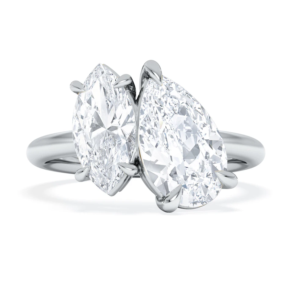 Toi Et Moi 3.00ct Pear and Marquise Cut Lab Diamond Engagement Ring in Platinum