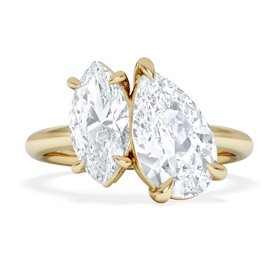 Toi Et Moi 3.00ct Pear and Marquise Cut Lab Diamond Engagement Ring in 18K Yellow Gold