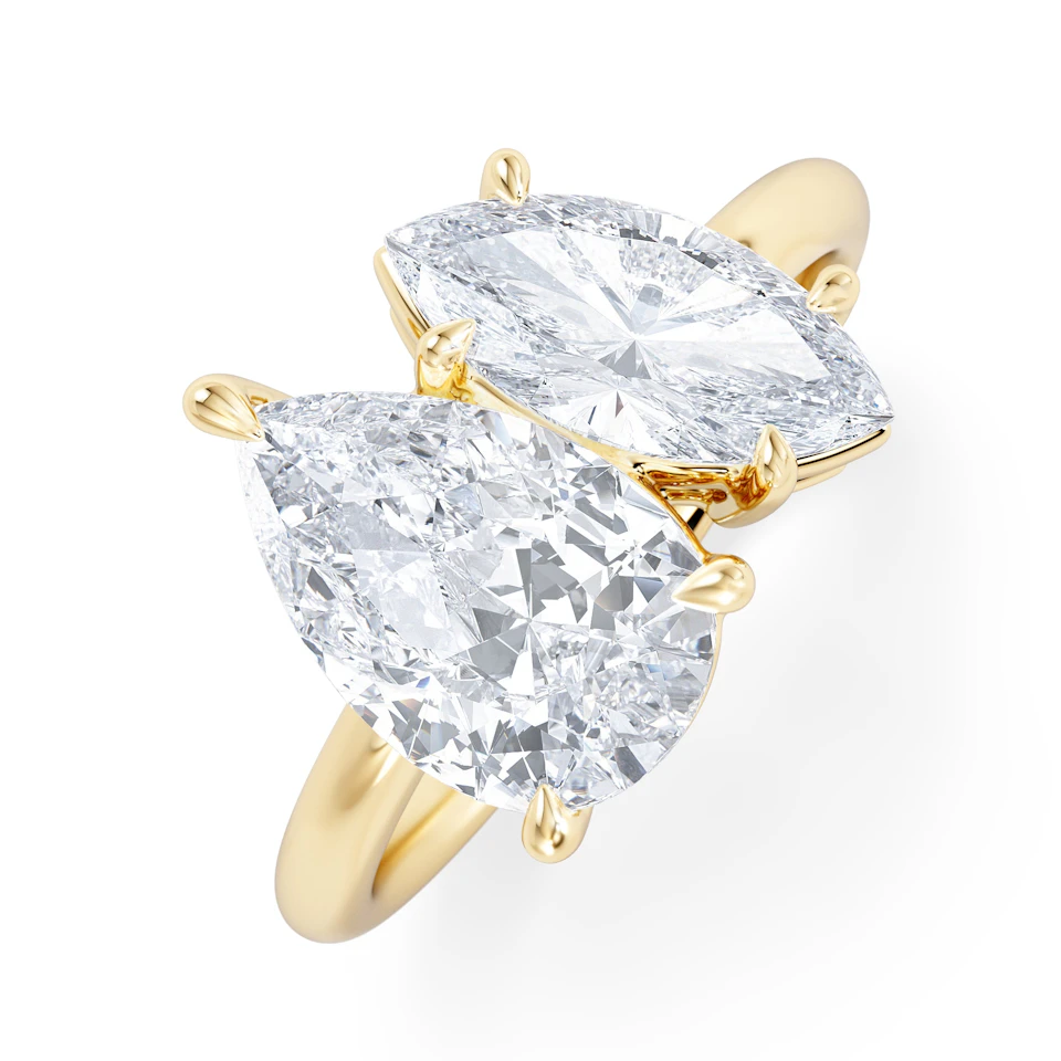 Toi Et Moi 3.00ct Pear and Marquise Cut Lab Diamond Engagement Ring in 18K Yellow Gold