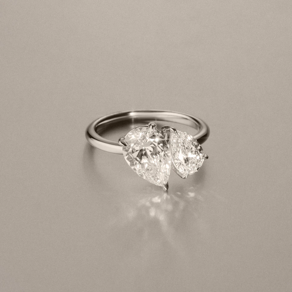 Toi Et Moi 3.00ct Pear Cut Lab Diamond Engagement Ring in Platinum