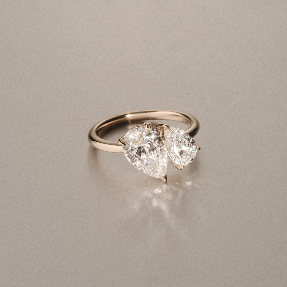 Toi Et Moi 3.00ct Pear Cut Lab Diamond Engagement Ring in 18K Yellow Gold
