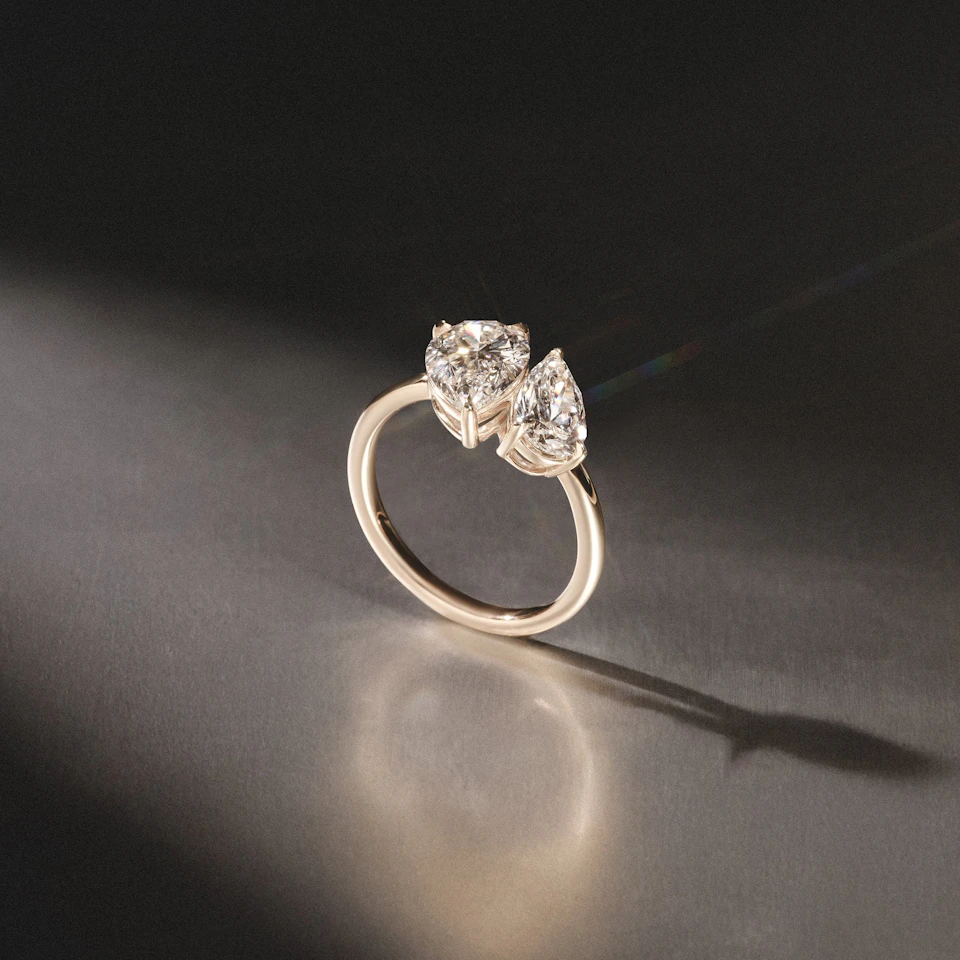 Toi Et Moi 3.00ct Pear Cut Lab Diamond Engagement Ring in 18K Yellow Gold