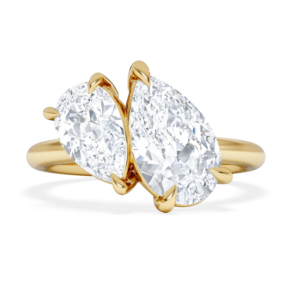 Toi Et Moi 3.00ct Pear Cut Lab Diamond Engagement Ring in 18K Yellow Gold