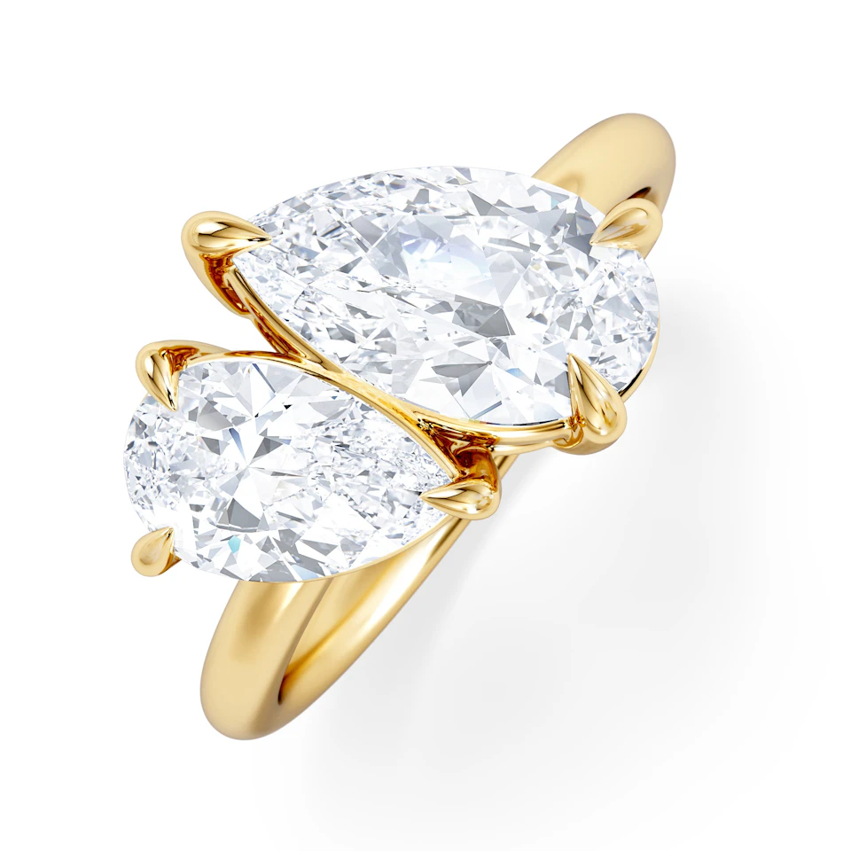Toi Et Moi 3.00ct Pear Cut Lab Diamond Engagement Ring in 18K Yellow Gold