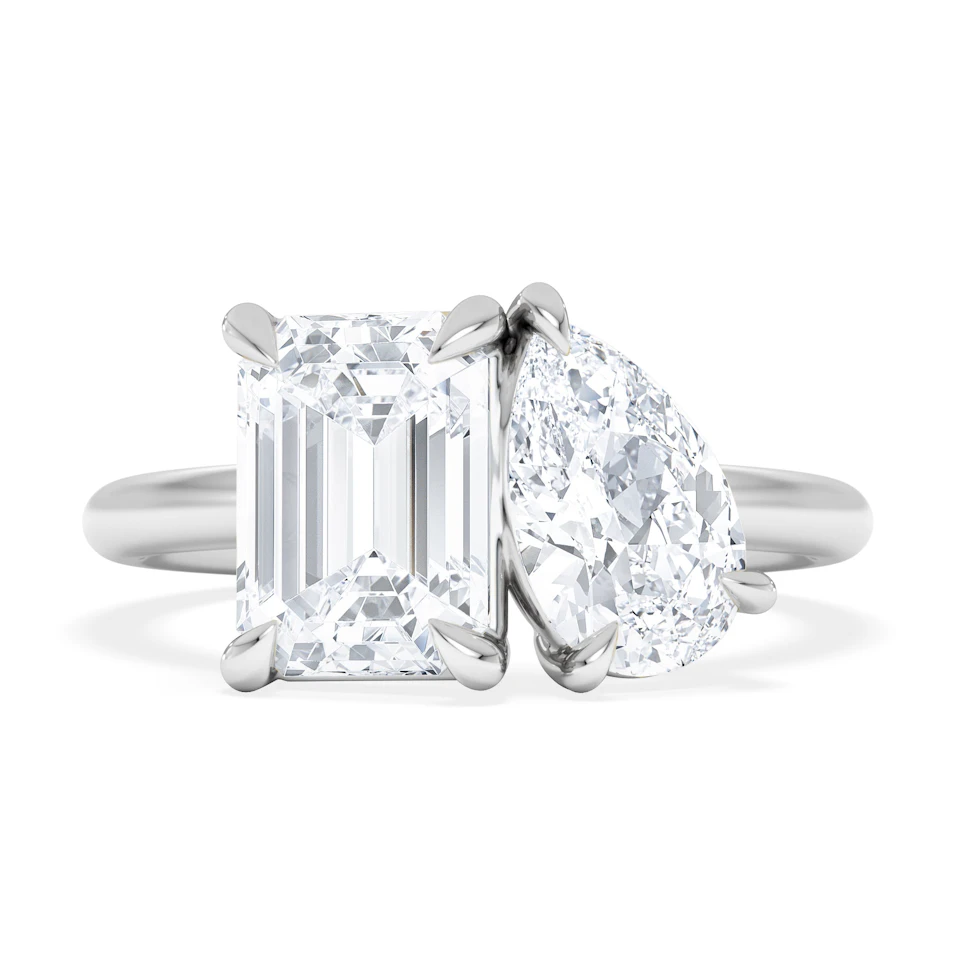 Toi Et Moi 3.00ct Emerald and Pear Cut Lab Diamond Engagement Ring in Platinum