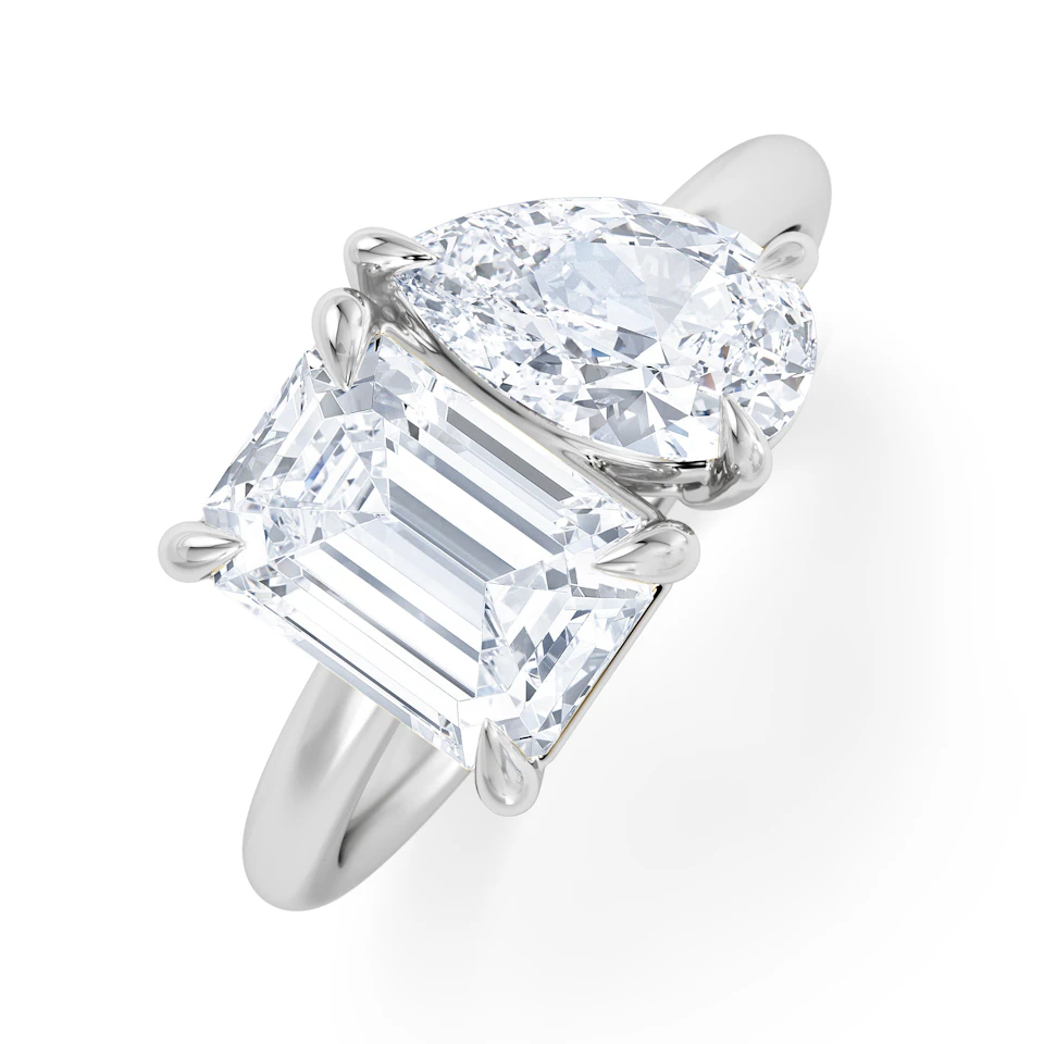 Toi Et Moi 3.00ct Emerald and Pear Cut Lab Diamond Engagement Ring in Platinum