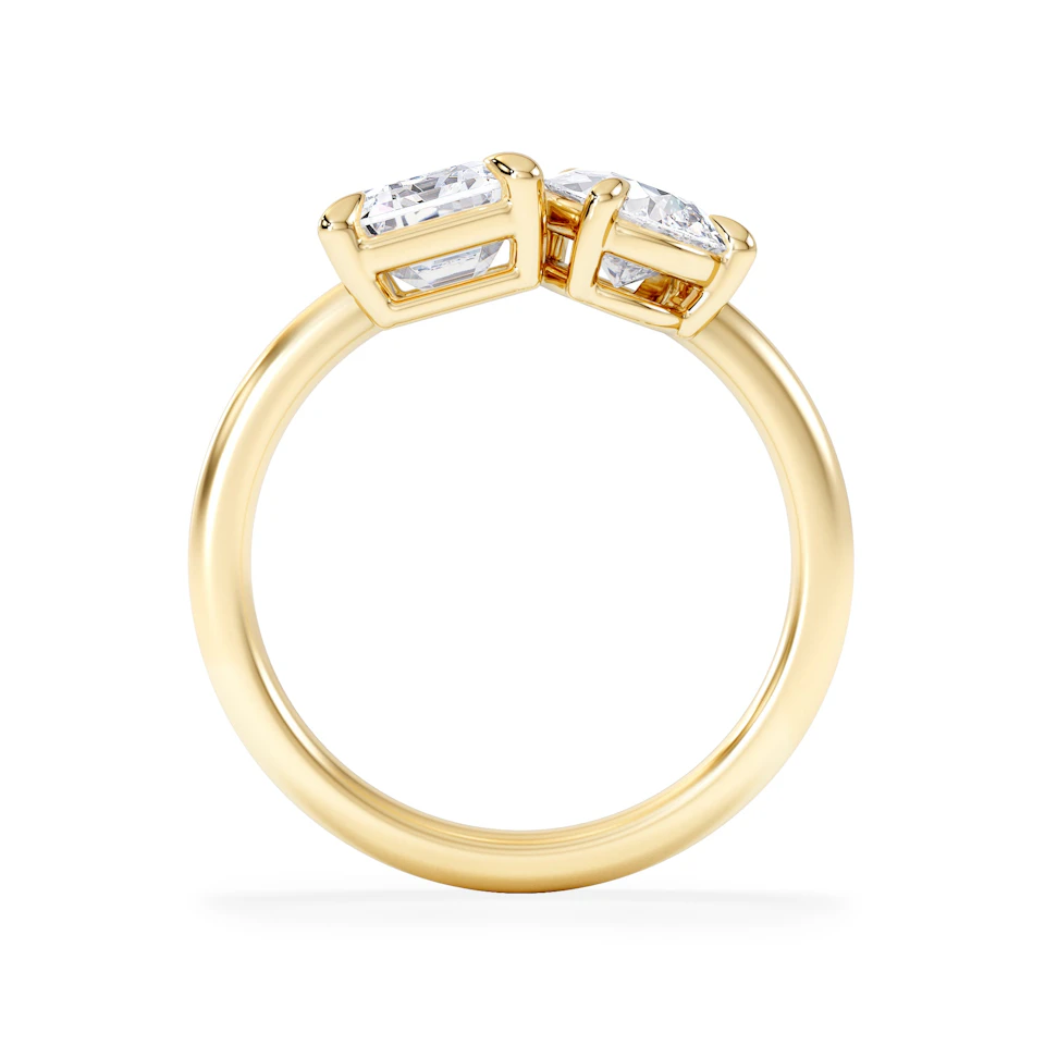 Toi Et Moi 3.00ct Emeraldand Pear Cut Lab Diamond Engagement Ring in 18K Yellow Gold