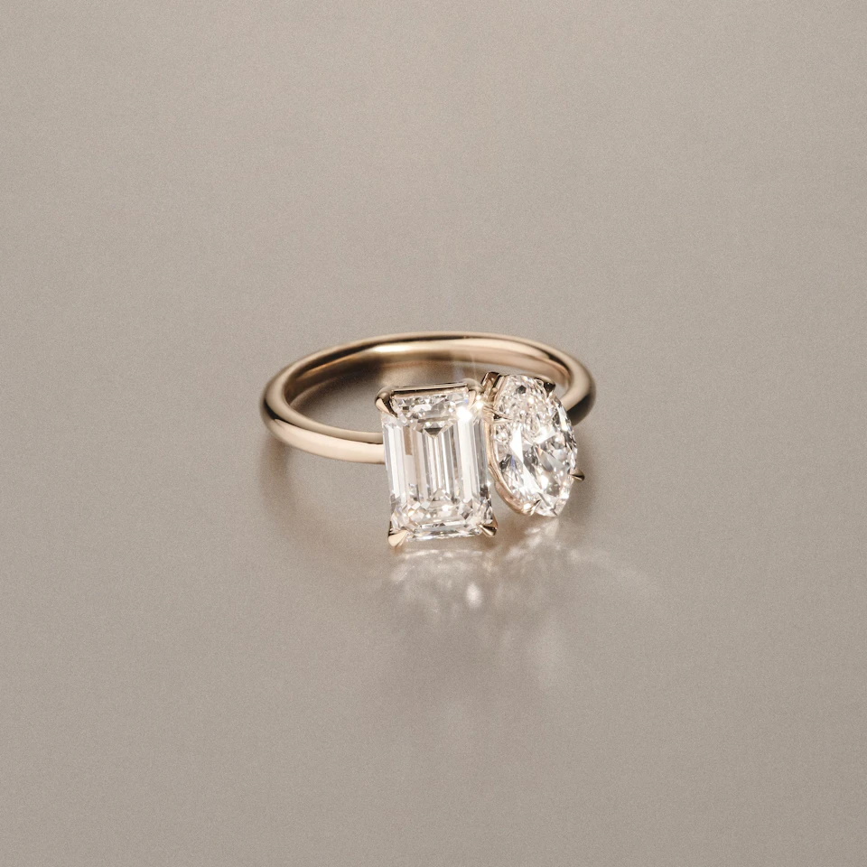 Toi Et Moi 3.00ct Marquise and Emerald Cut Lab Diamond Engagement Ring in 18K Yellow Gold
