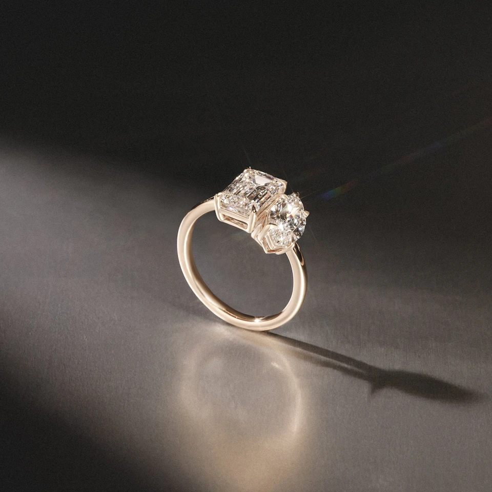 Toi Et Moi 3.00ct Marquise and Emerald Cut Lab Diamond Engagement Ring in 18K Yellow Gold