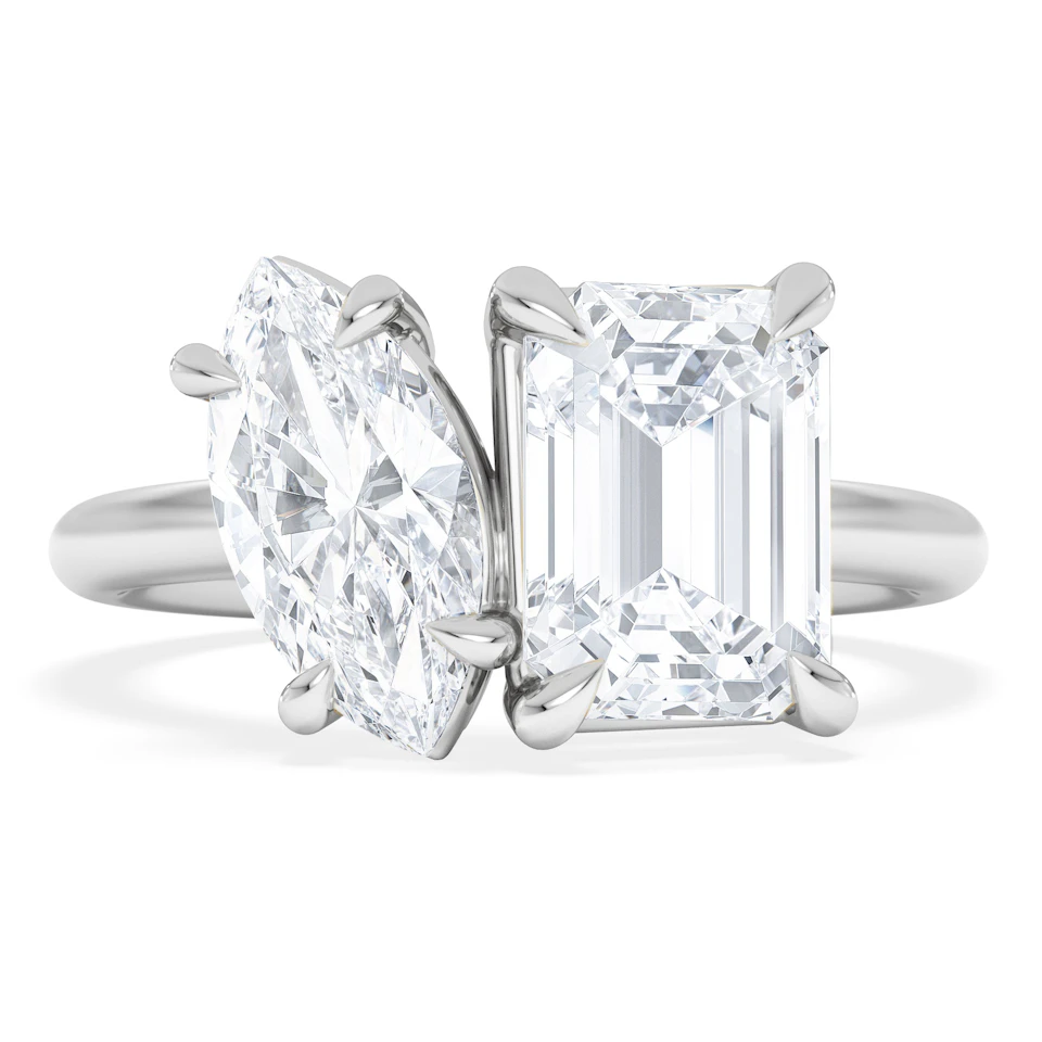 Toi Et Moi 3.00ct Marquise and Emerald Cut Lab Diamond Engagement Ring in Platinum