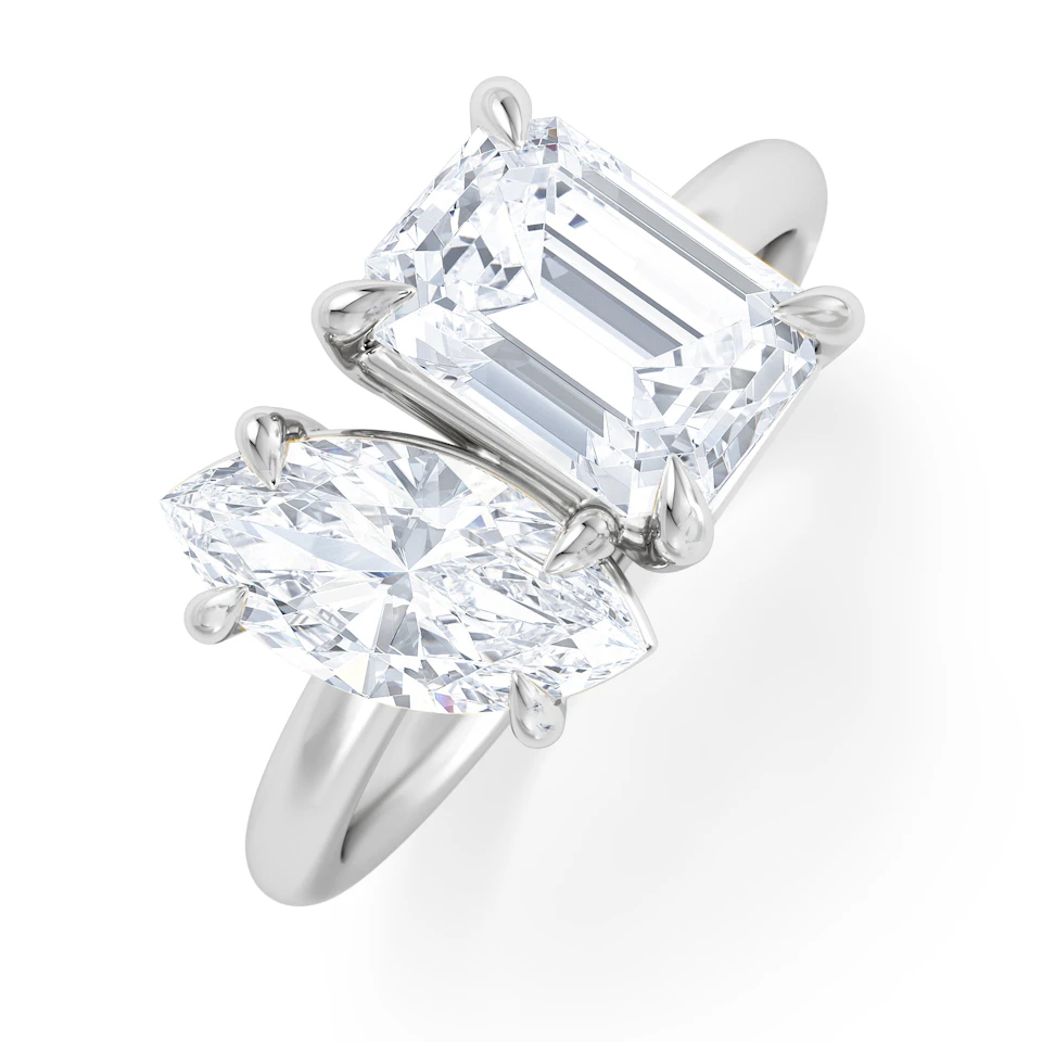 Toi Et Moi 3.00ct Marquise and Emerald Cut Lab Diamond Engagement Ring in Platinum