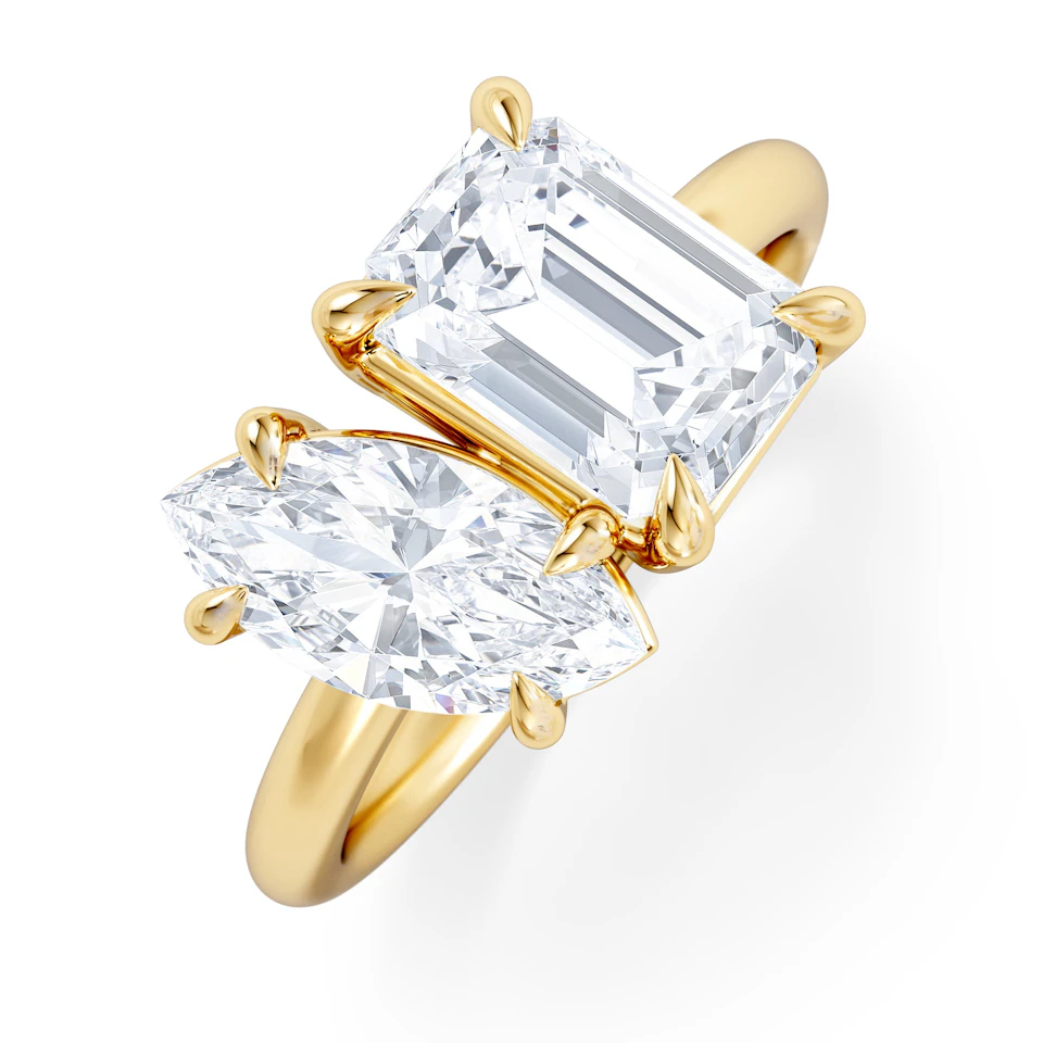 Toi Et Moi 3.00ct Marquise and Emerald Cut Lab Diamond Engagement Ring in 18K Yellow Gold