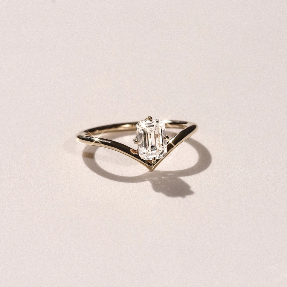 Vela 1.00ct Emerald Cut Lab Diamond Solitaire Engagement Ring in 18K Yellow Gold