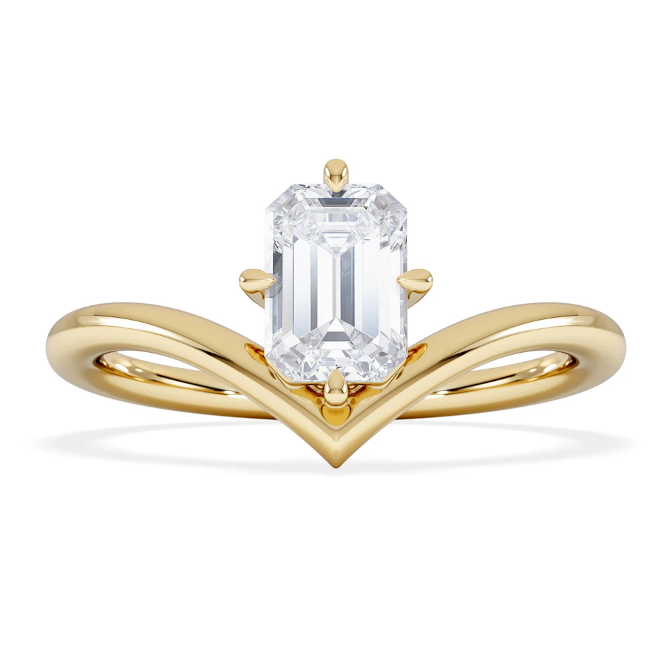 Vela 1.00ct Emerald Cut Lab Diamond Solitaire Engagement Ring in 18K Yellow Gold