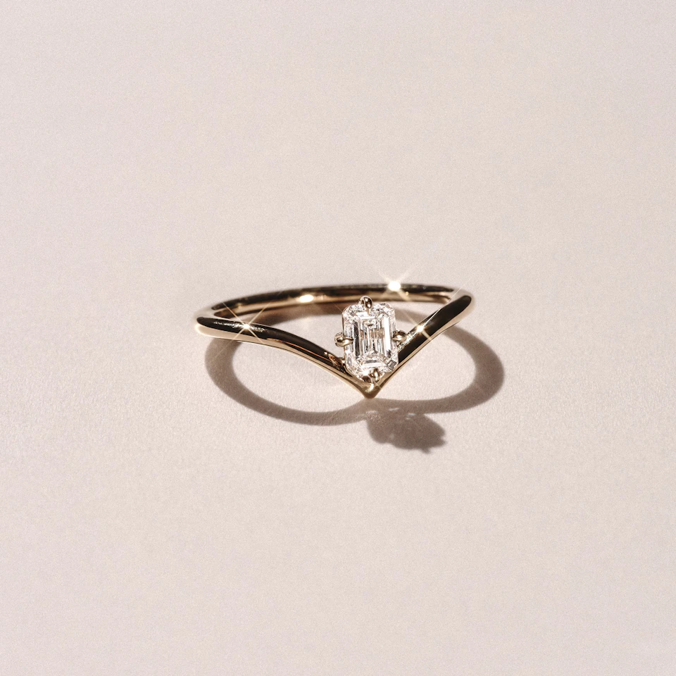 Vela 0.50ct Emerald Cut Lab Diamond Solitaire Engagement Ring in 18K Yellow Gold