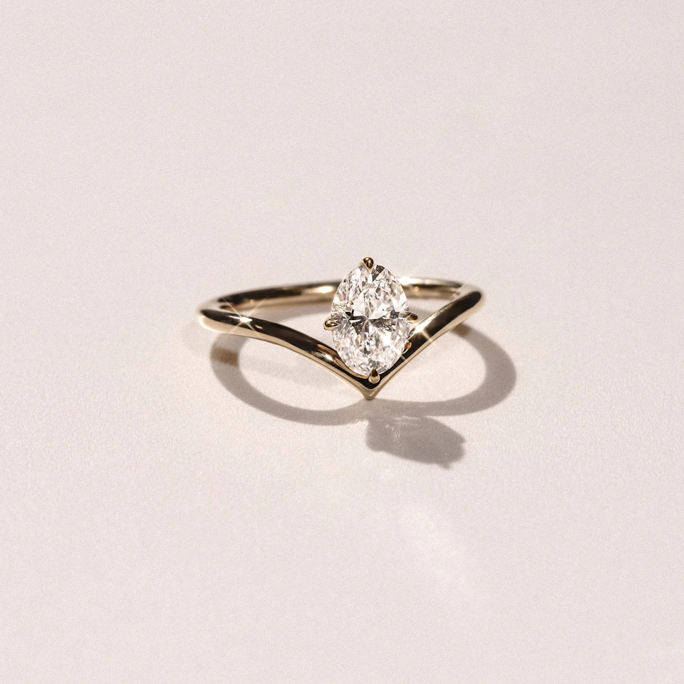 Vela 1.00ct Oval Cut Lab Diamond Solitaire Engagement Ring in 18K Yellow Gold