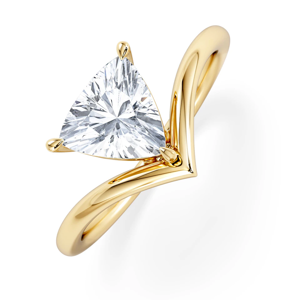 Vela 1.00ct Trillion Cut Lab Diamond Solitaire Engagement Ring in 18K Yellow Gold