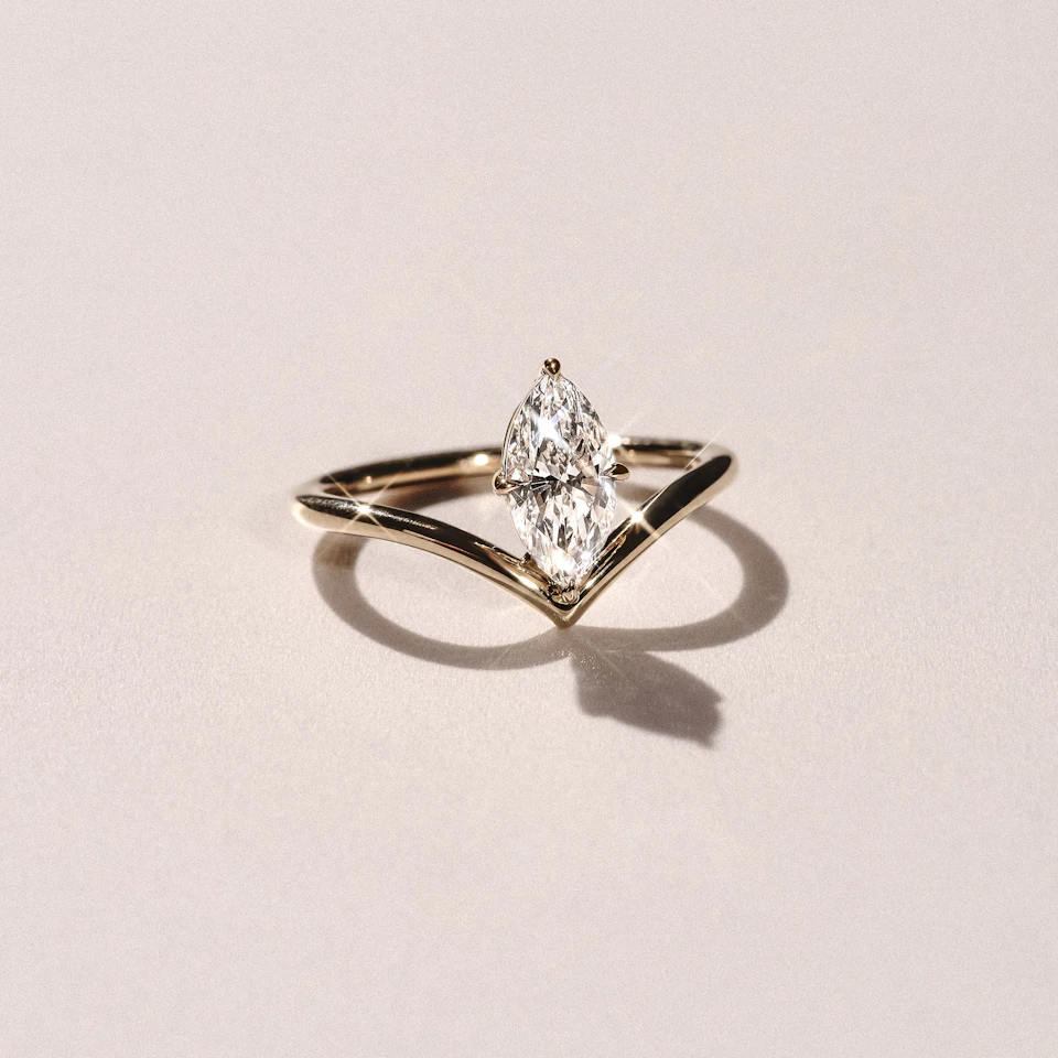 Vela 1.00ct Marquise Cut Lab Diamond Solitaire Engagement Ring in 18K Yellow Gold