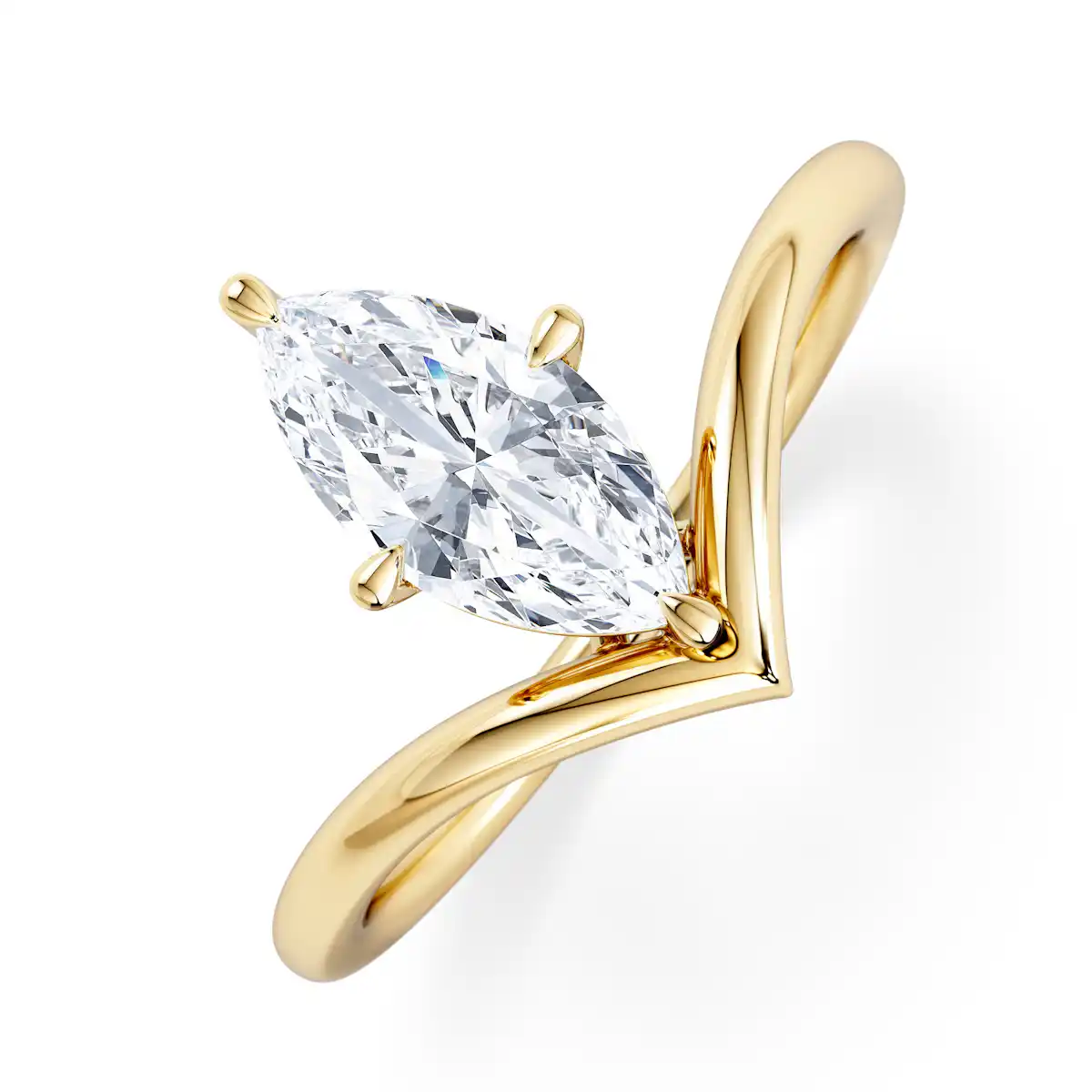 Vela 1.00ct Marquise Cut Lab Diamond Solitaire Engagement Ring in 18K Yellow Gold