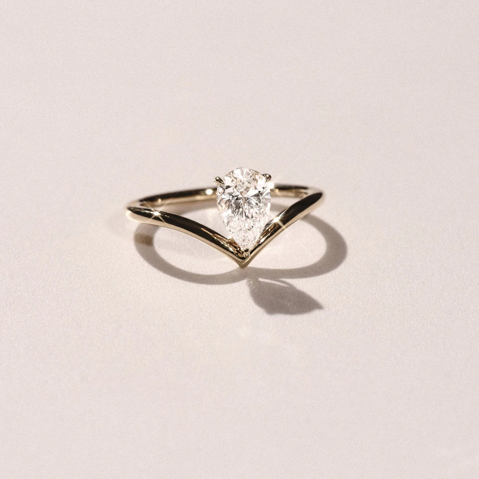 Vela 1.00ct Pear Cut Lab Diamond Solitaire Engagement Ring in 18K Yellow Gold