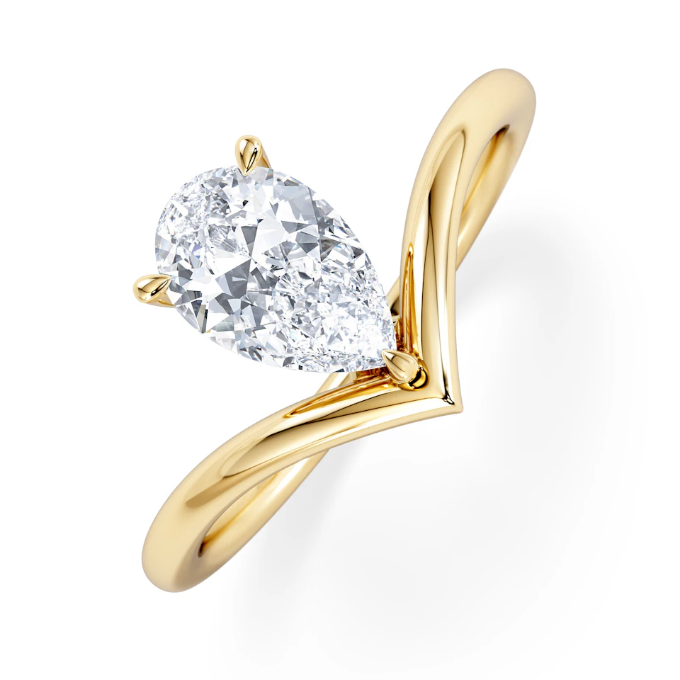 Vela 1.00ct Pear Cut Lab Diamond Solitaire Engagement Ring in 18K Yellow Gold
