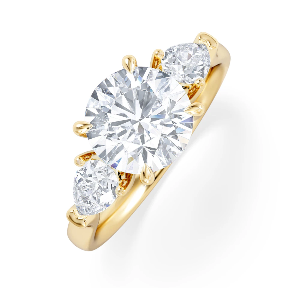 Adore 2.60ct Round Cut Lab Diamond 3 Stone Engagement Ring in 18K Yellow Gold