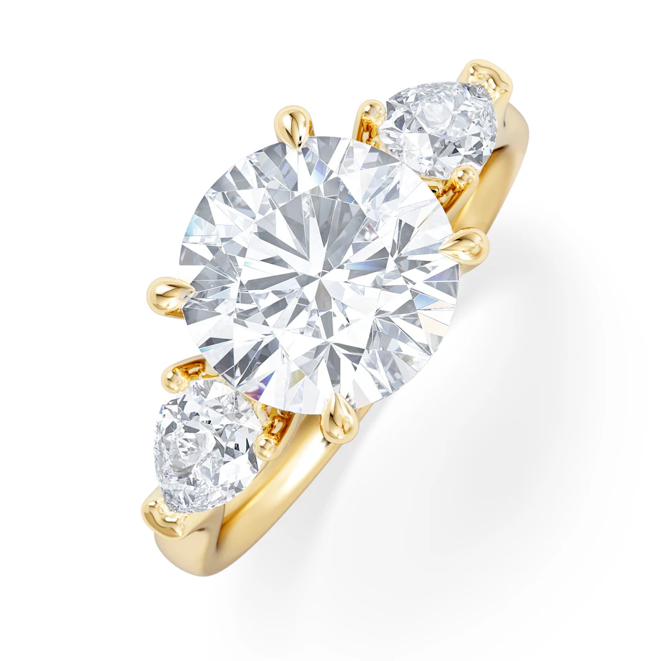 Adore 3.80ct Round Cut Lab Diamond 3 Stone Engagement Ring in 18K Yellow Gold