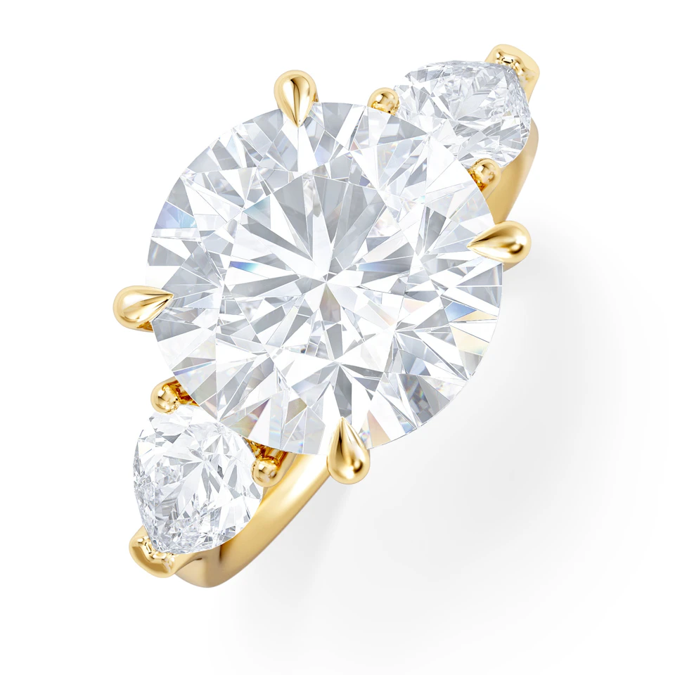 Adore 6.00ct Round Cut Lab Diamond 3 Stone Engagement Ring in 18K Yellow Gold