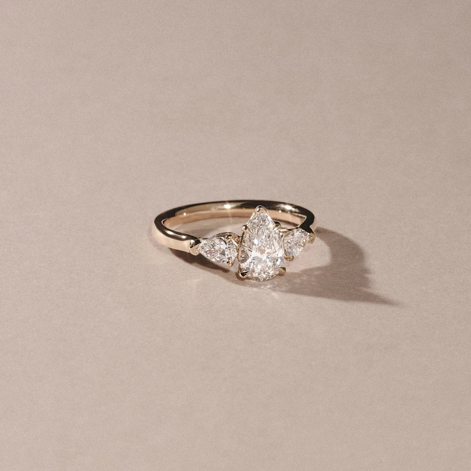 Adore 1.50ct Pear Cut Lab Diamond 3 Stone Engagement Ring in 18K Yellow Gold