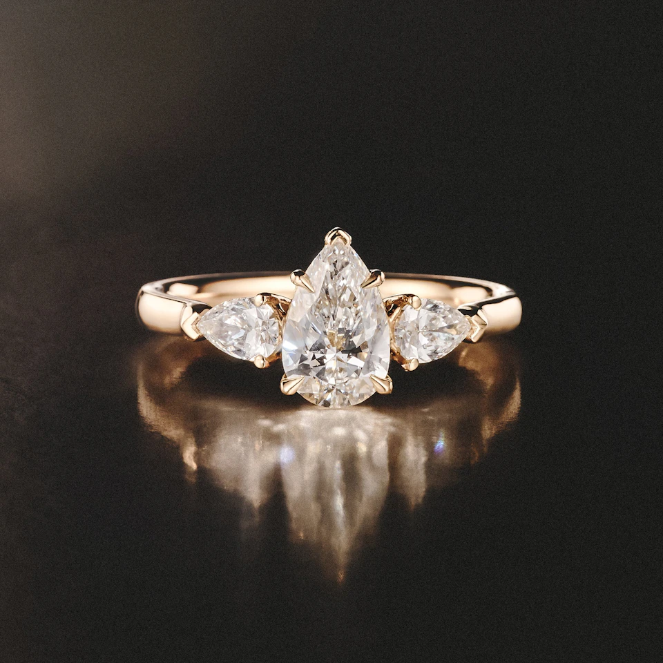 Adore 1.50ct Pear Cut Lab Diamond 3 Stone Engagement Ring in 18K Yellow Gold