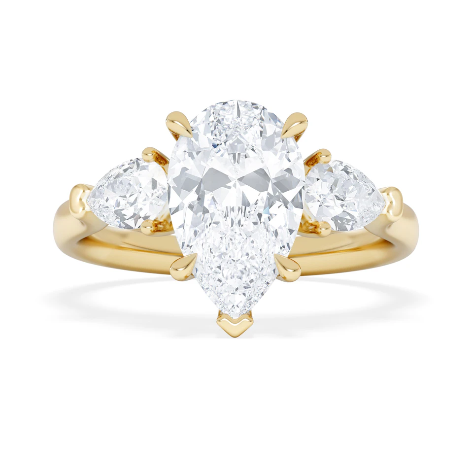 Adore 2.60ct Pear Cut Lab Diamond 3 Stone Engagement Ring in 18K Yellow Gold