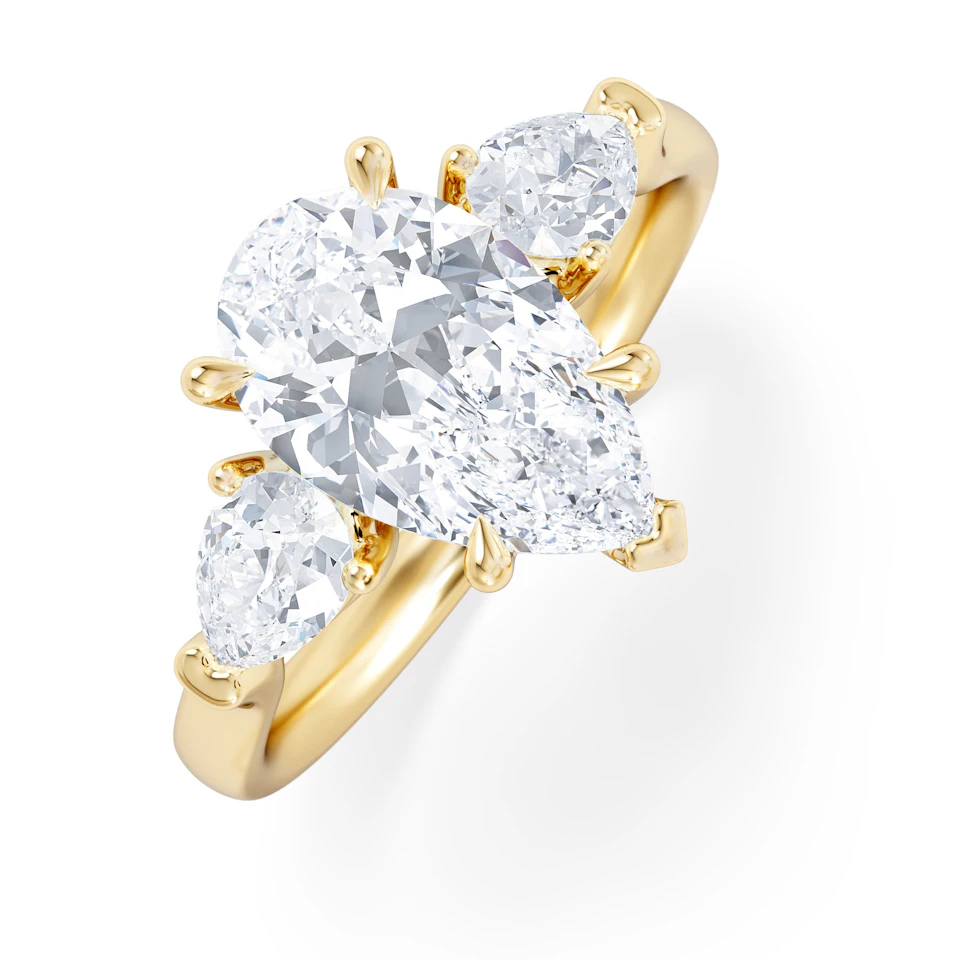 Adore 2.60ct Pear Cut Lab Diamond 3 Stone Engagement Ring in 18K Yellow Gold