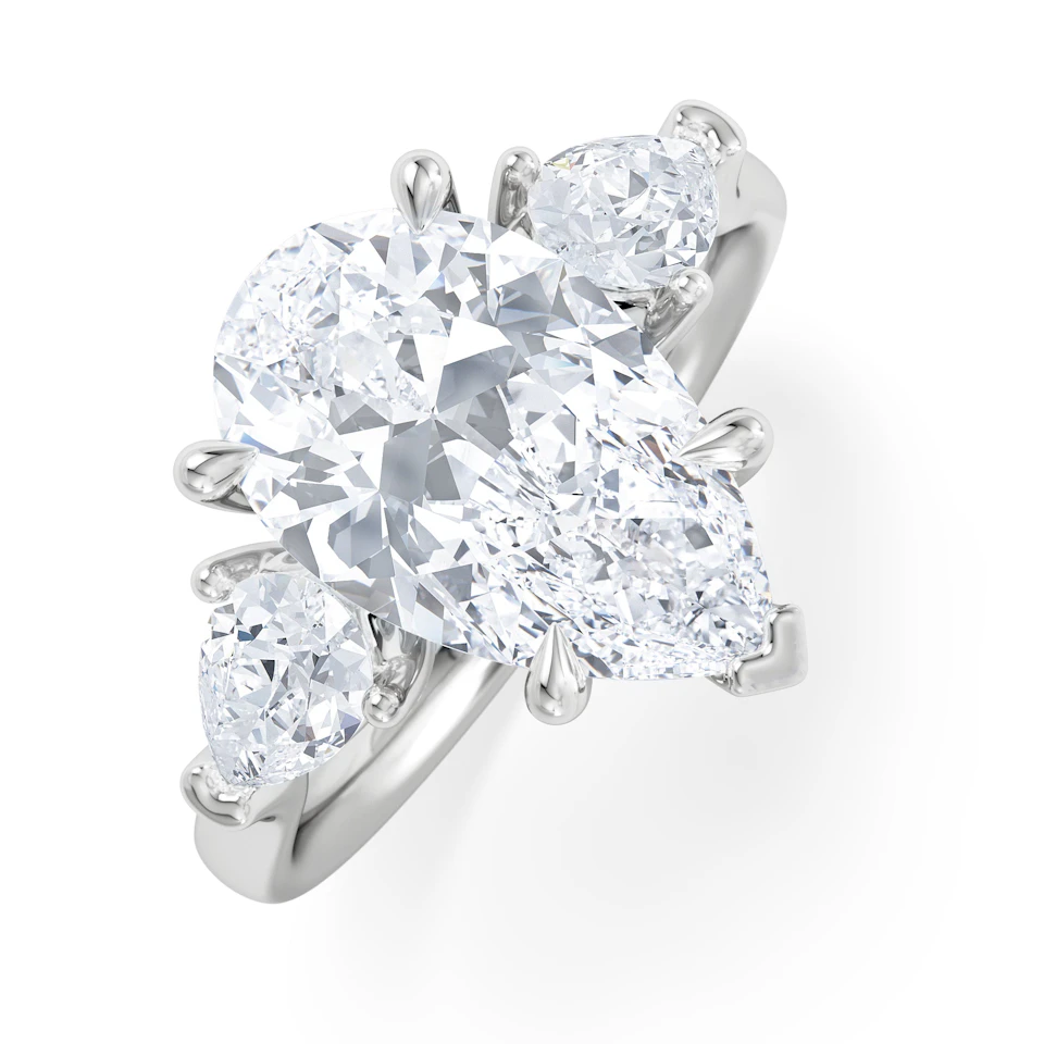 Adore 3.80ct Pear Cut Lab Diamond 3 Stone Engagement Ring in Platinum