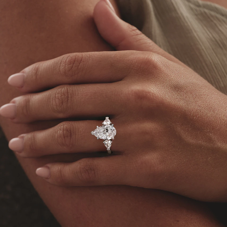 Adore 3.80ct Pear Cut Lab Diamond 3 Stone Engagement Ring in Platinum