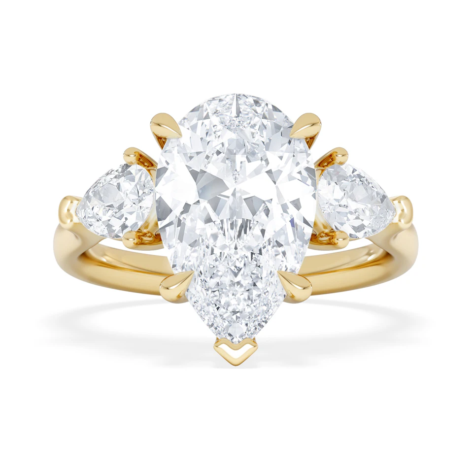 Adore 3.80ct Pear Cut Lab Diamond 3 Stone Engagement Ring in 18K Yellow Gold