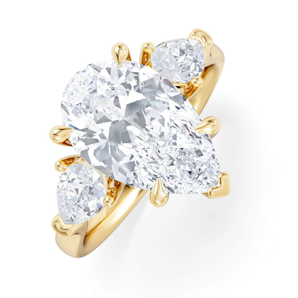 Adore 3.80ct Pear Cut Lab Diamond 3 Stone Engagement Ring in 18K Yellow Gold