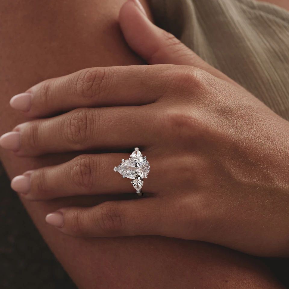 Adore 6.00ct Pear Cut Lab Diamond 3 Stone Engagement Ring in Platinum