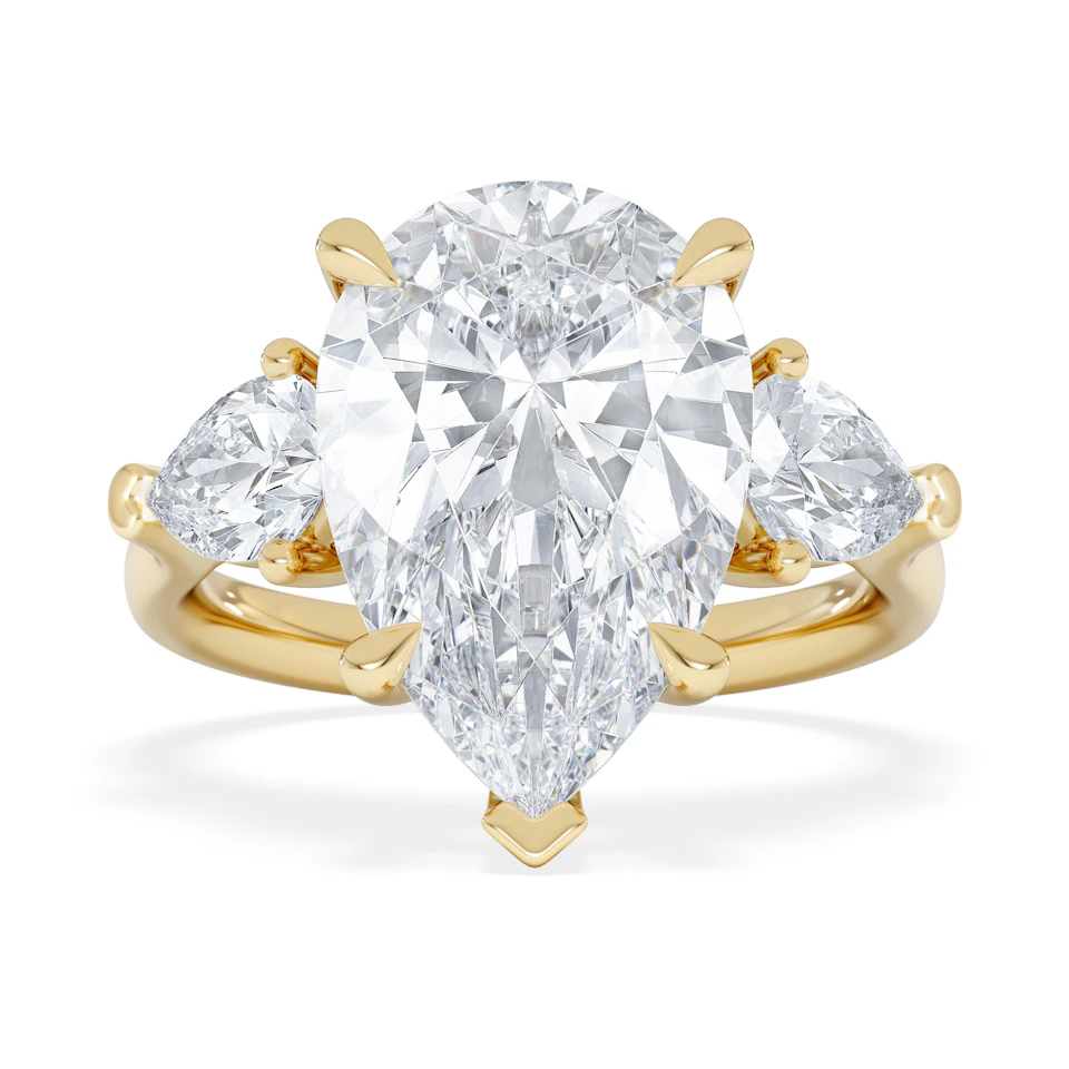 Adore 6.00ct Pear Cut Lab Diamond 3 Stone Engagement Ring in 18K Yellow Gold