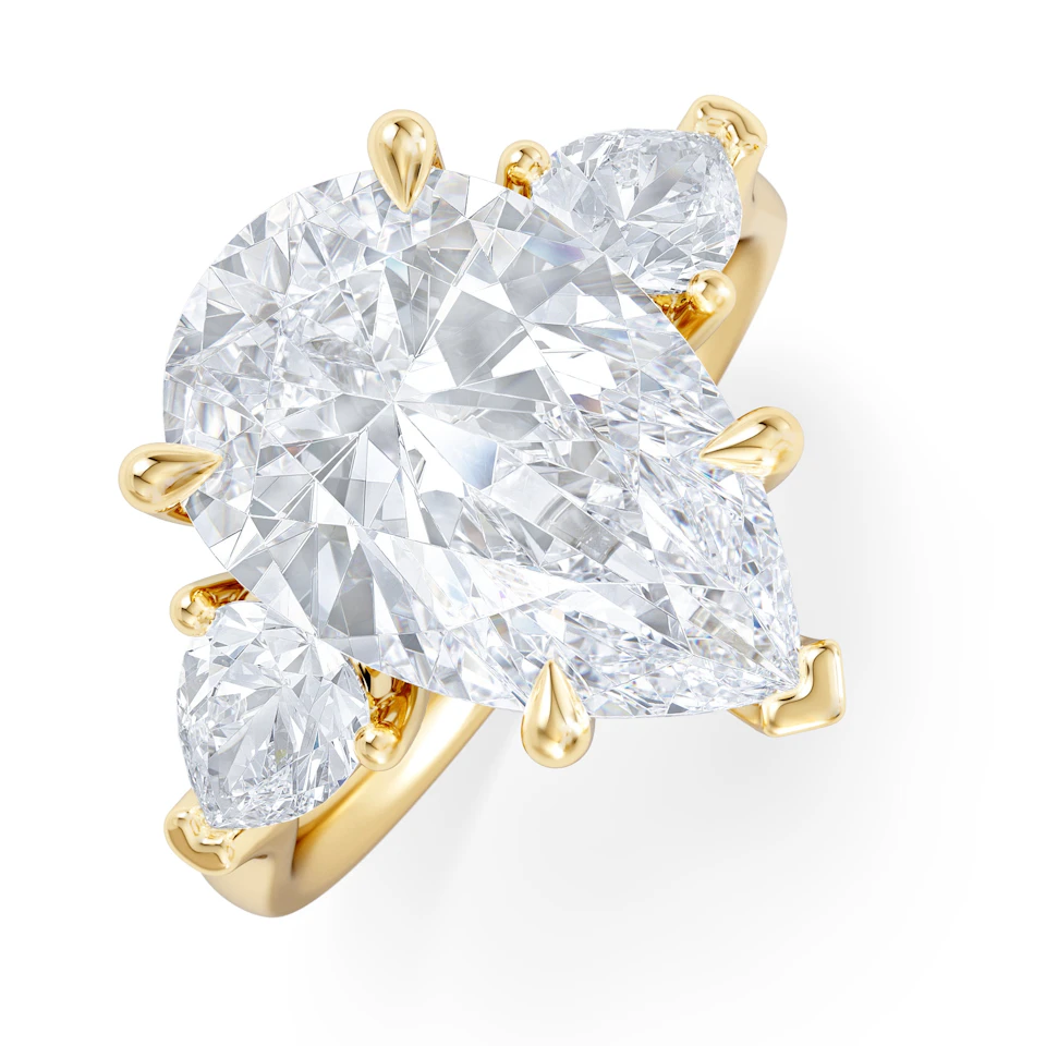 Adore 6.00ct Pear Cut Lab Diamond 3 Stone Engagement Ring in 18K Yellow Gold