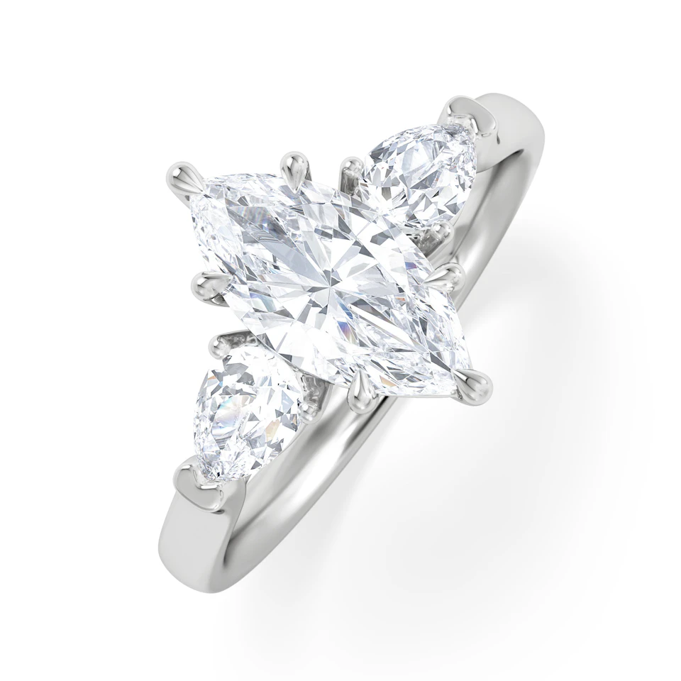 Adore 1.50ct Marquise Cut Lab Diamond 3 Stone Engagement Ring in Platinum