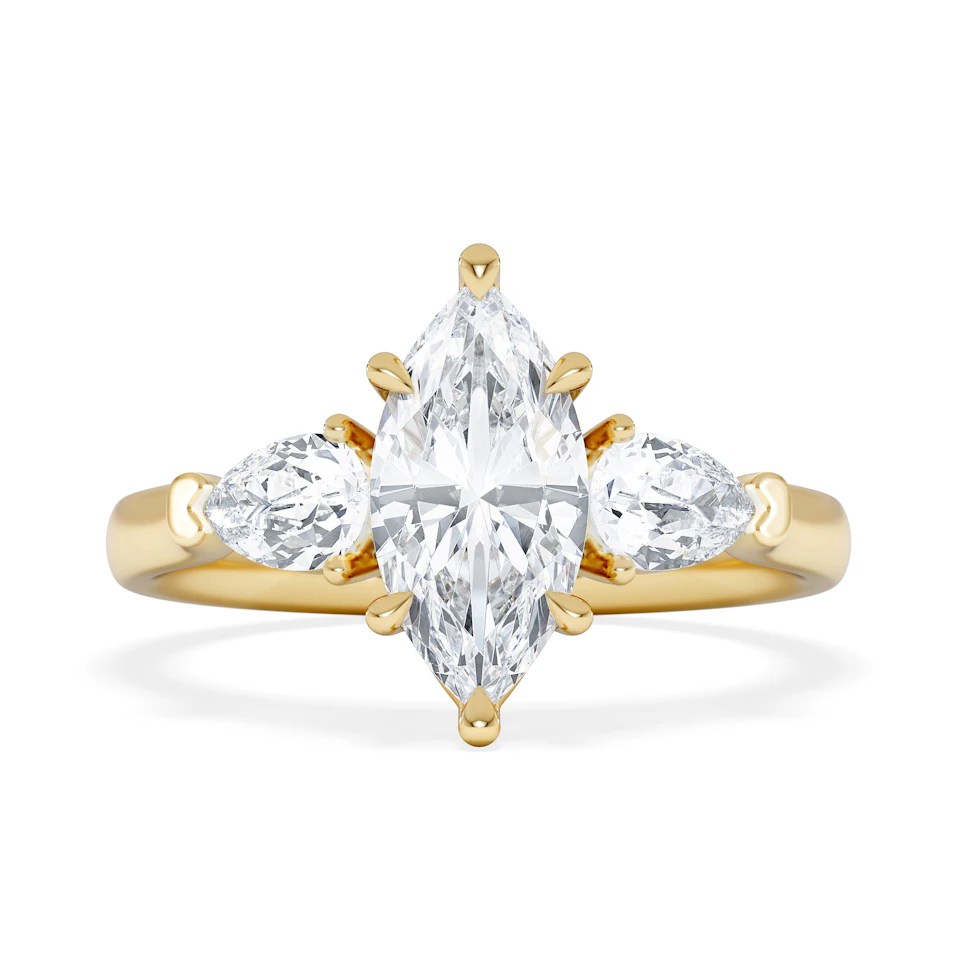 Adore 1.50ct Marquise Cut Lab Diamond 3 Stone Engagement Ring in 18K Yellow Gold