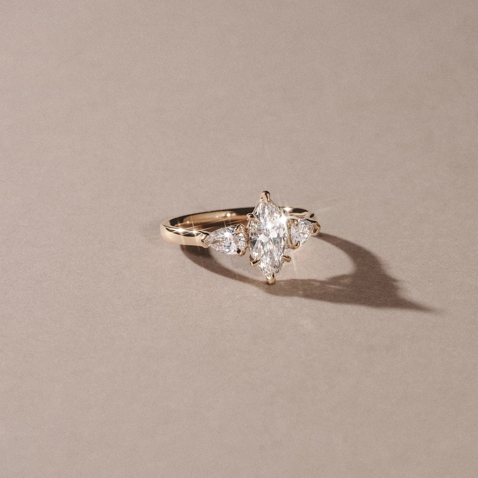 Adore 1.50ct Marquise Cut Lab Diamond 3 Stone Engagement Ring in 18K Yellow Gold