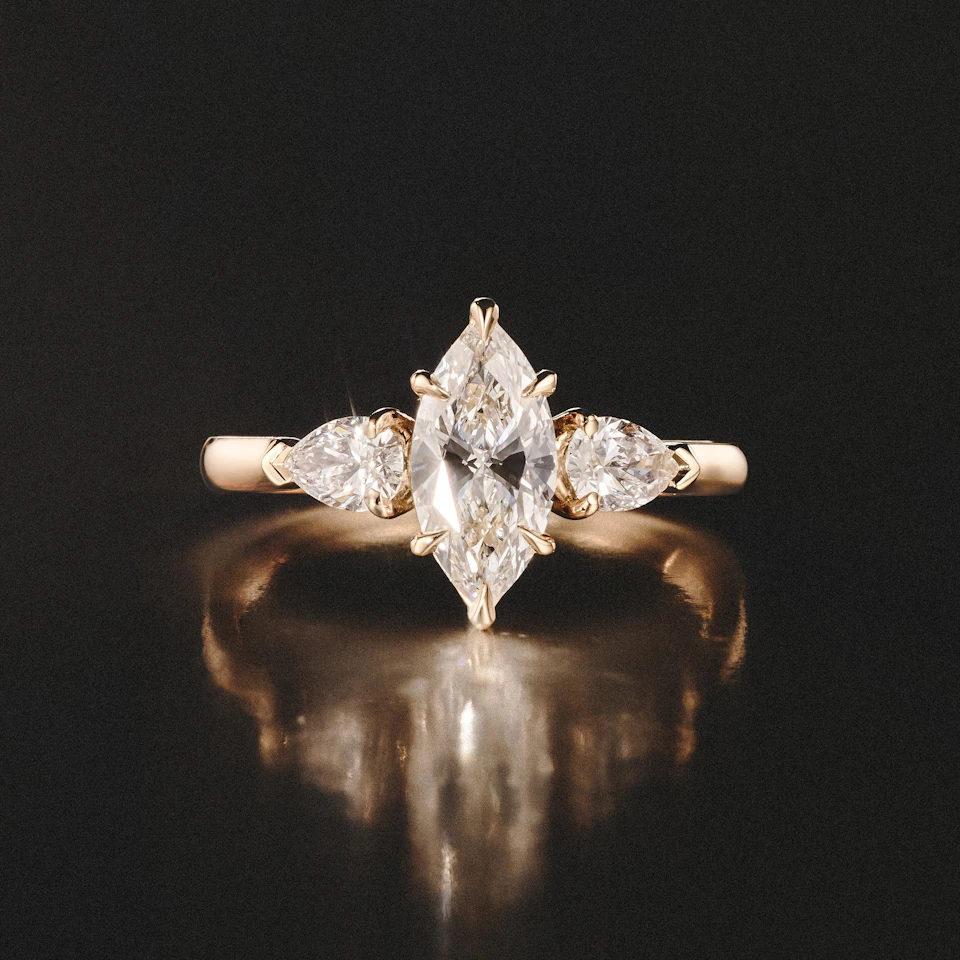Adore 1.50ct Marquise Cut Lab Diamond 3 Stone Engagement Ring in 18K Yellow Gold