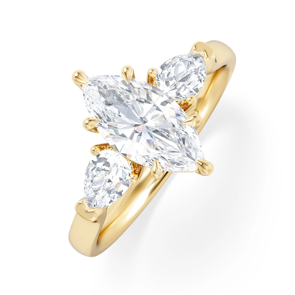 Adore 1.50ct Marquise Cut Lab Diamond 3 Stone Engagement Ring in 18K Yellow Gold