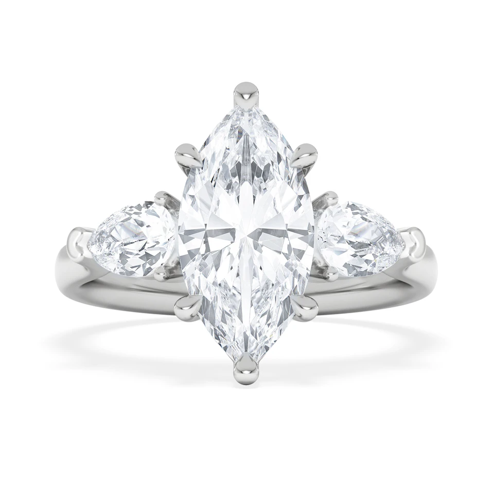 Adore 2.60ct Marquise Cut Lab Diamond 3 Stone Engagement Ring in Platinum