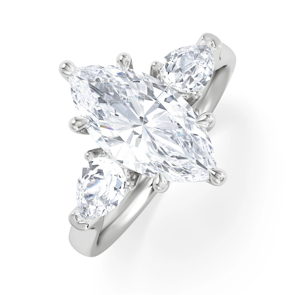 Adore 2.60ct Marquise Cut Lab Diamond 3 Stone Engagement Ring in Platinum