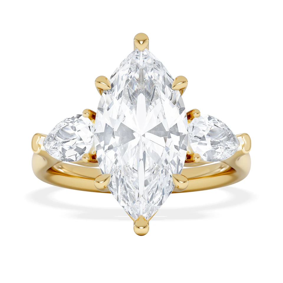 Adore 3.80ct Marquise Cut Lab Diamond 3 Stone Engagement Ring in 18K Yellow Gold