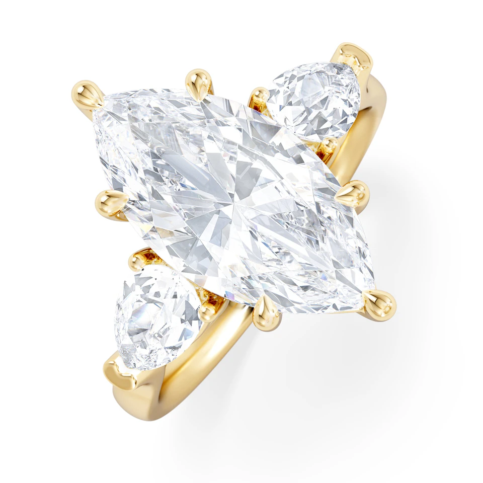 Adore 3.80ct Marquise Cut Lab Diamond 3 Stone Engagement Ring in 18K Yellow Gold